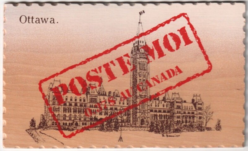 Canadian Parliament, Ottawa Ontario Canada, Wooden Postcard By B. Beamier