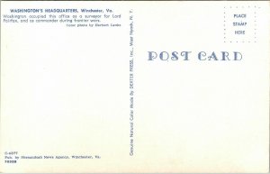 Washington Headquarters Winchester VA Old Cabin Canon Monument VTG Postcard UNP 