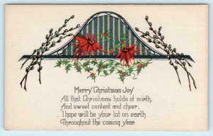 Arts and Crafts MERRY CHRISTMAS JOY Holly, Poinsettia ca 1910s  Postcard