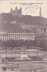 France Lyon Place Bellecour Basilique de Fourviere et Tour metallique 1918