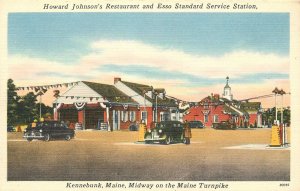 Postcard 1930s Maine Kennebunkport Johnson's Restaurant Gas Pumps 22-14327