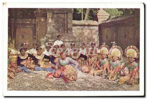 Postcard Modern Indonesia A group of dancers with dag dance master in the mid...