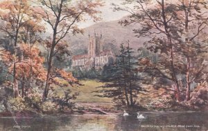 MALVERN PRIORY CHURCH FROM SWAN POOL, Worcestershire - Vintage POSTCARD