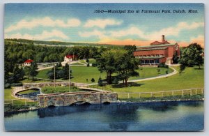 Duluth Minnesota~Municipal Zoo At Fairmount Park~Teich 1949 Linen Postcard