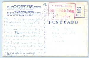 Managua Nicaragua Postcard Folklore Yeguita Toreadores 1956 Vintage Posted