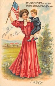 Lady and Child With Aerican Flag 1908 
