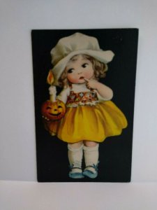 Antique Halloween Postcard Girl & JOL Ellen Clapsaddle Signed Wolf Series 501 