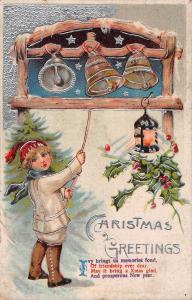 BR74049 boy pulling  bell christmas mistletoe