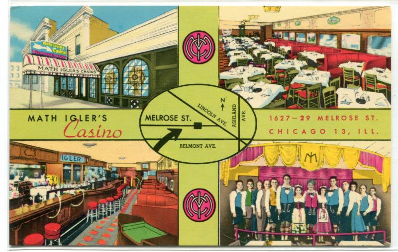 Igler's Casino Bar & Restaurant Singing Waiters Chicago Illinois 1960s postcard