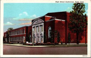 USA High School Auditorium Ames Iowa Linen Postcard C030