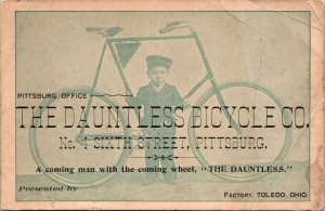 Vintage Dauntless Bicycle Co. Antique Cycle Adorable Boy Trade Card Toledo, Ohio