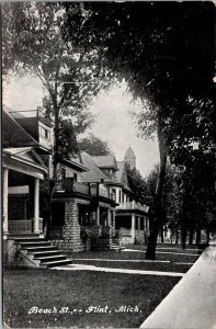 Vtg Flint Michigan MI Beach Street Residential Houses Homes 1909 View Postcard