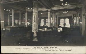 New York City Hotel Woodstock Parlor Library West 43rd St. Real Photo Postcard