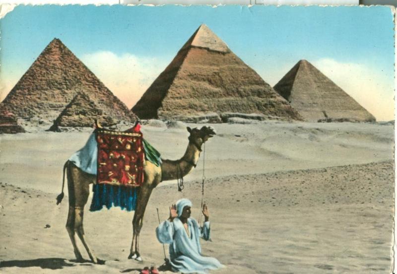 Egypt, Prayer near the Pyramids of Giza, 1957 used Postcard 