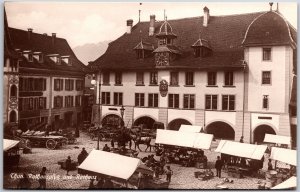 Thun Rathausplan und Rathaus Switzerland Horse Carriage Buildings Postcard