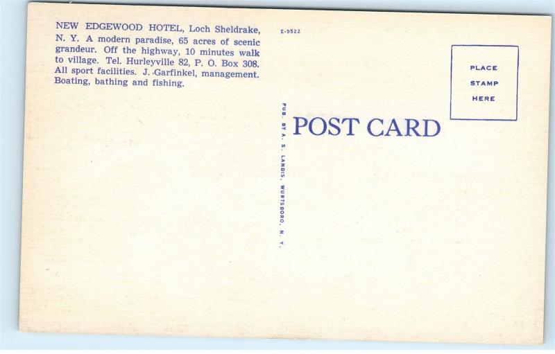 New Edgewood Hotel Loch Sheldrake NY New York Vintage Linen Postcard C95