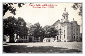 High School Public School Buildings Hastings Michigan MI DB Postcard W18