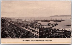 New Mole And Straights Of Gibraltar Harbor Scene Boats & Ships Postcard