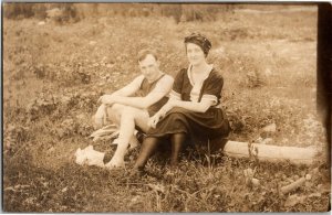 RPPC Man and Woman in Bathing Suits Swim Costumes c1911 Vintage Postcard O30