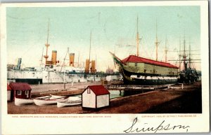 Warships and Old Ironsides, Charlestown Navy Yard Boston MA Vintage Postcard I27