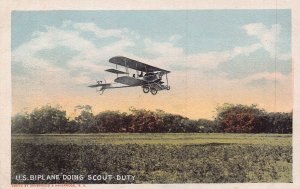 UNITED STATES ARMY AIR CORPS BIPLANE DOING SCOUT DUTY~MILITARY AVIATION POSTCARD 