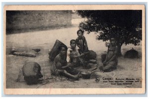 Republic of Congo Postcard Bokoro Girls Far From Their Mothers Cooking 1928