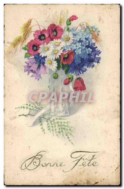 Old Postcard Bonne Fete Flowers