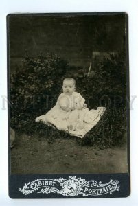 110397 RUSSIA Little Girl & White TEDDY BEAR Toy CABINET PHOTO