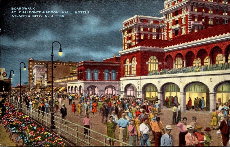 New Jersey Atlantic City Boardwalk At Chalfonte - Haddon Hall Hotels At Night