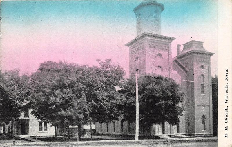 Waverly Iowa~Methodist Episcopal Church~House Next Door Behind Trees~1910 PC