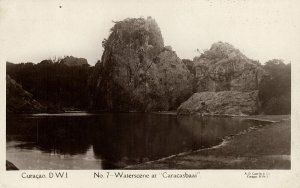 curacao, D.W.I., Waterscene at Caracasbaai (1920s) Capriles No 7 RPPC Postcard 1