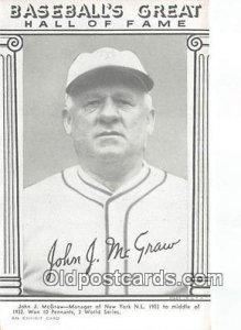 John J McGraw Baseball Postcard Base Ball Post Card Printed 1977 Baseball's G...
