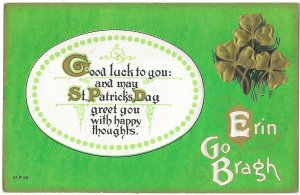 Good Luck to You Erin Go Bragh St. Patrick's Day Card Embossed