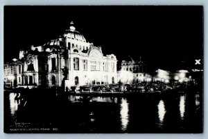 Mexico City Mexico Postcard Palace of Fine Arts Night View c1940's RPPC Photo
