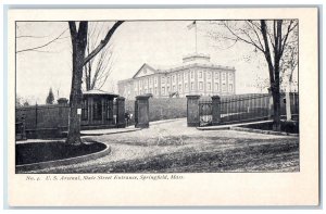 c1905 US Arsenal State Street Entrance Fence Building Springfield MA Postcard