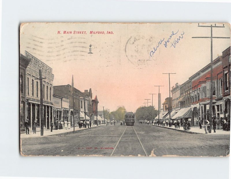 Postcard N. Main Street Milford Indiana USA