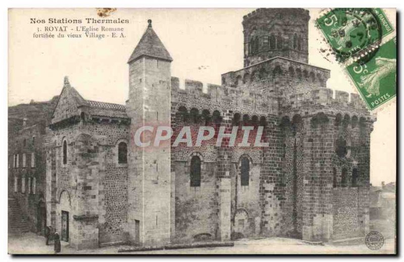 Old Postcard Royat Chateau fortified Romanesque church of the old village