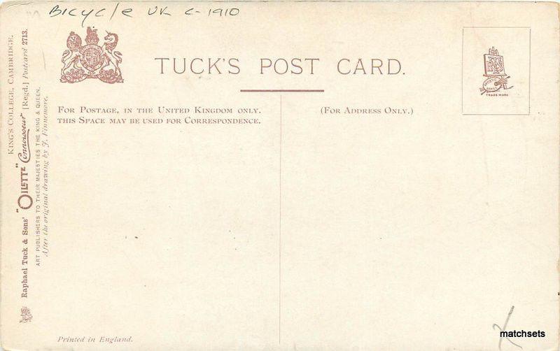 c1910 Bicycle Street Scene UK Tuck Kings College CAMBRIDGE postcard 2345