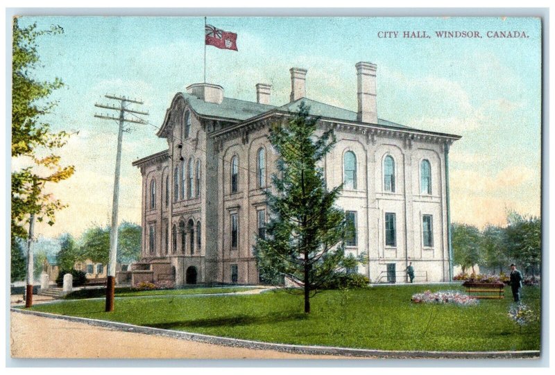 1909 Entrance to City Hall Windsor Ontario Canada Antique Posted Postcard