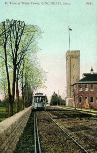 c. 1910 Trolley Car Fr Thomas Water Tower Cincinnati, OH. Postcard P16 