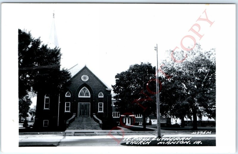 c1950s Manson, IA RPPC St Paul Lutheran Church Real Photo Postcard Vtg Bldg A105