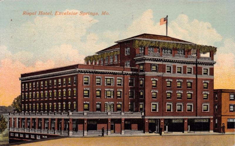 EXCELSIOR SPRINGS MISSOURI THE ROYAL HOTEL POSTCARD 1913 PSTMK