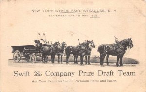 Syracuse New York State Fair Swift Co Prize Draft Horse Team Postcard AA84028