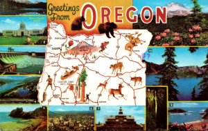 Oregon Greetings With Map and Multi View 1974