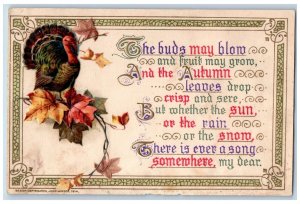 John Winsch Artist Signed Postcard Thanksgiving Turkey Ivy Leaf Embossed c1910's