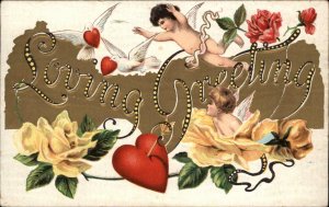 Valentine Art Nouveau Fantasy Cupid Flower Children Hearts c1910 Postcard