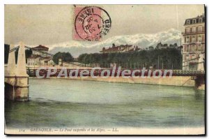 Old Postcard Grenoble Suspension Bridge And The Alps