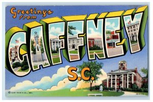 1949 Greetings From Gaffney South Carolina SC, Large Letters Vintage Postcard