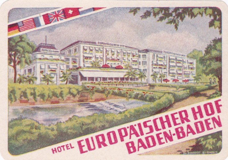 Germany Baden-Baden Hotel Europaeischerhof Vintage Luggage Label sk3273
