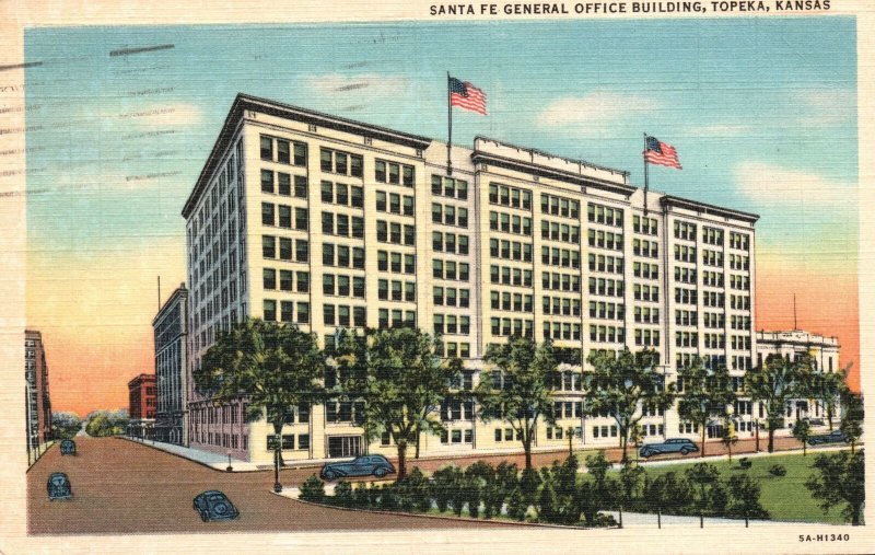 Vintage Postcard 1951 Santa Fe General Office Building Topeka Kansas KS